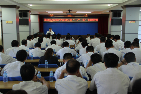 6月5日，蒼梧縣水利電業(yè)有限公司開展 “三嚴三實”專題教育黨課暨黨風廉政教育培訓，黨課邀請蒼梧縣人民檢察副檢察長莫孔文為